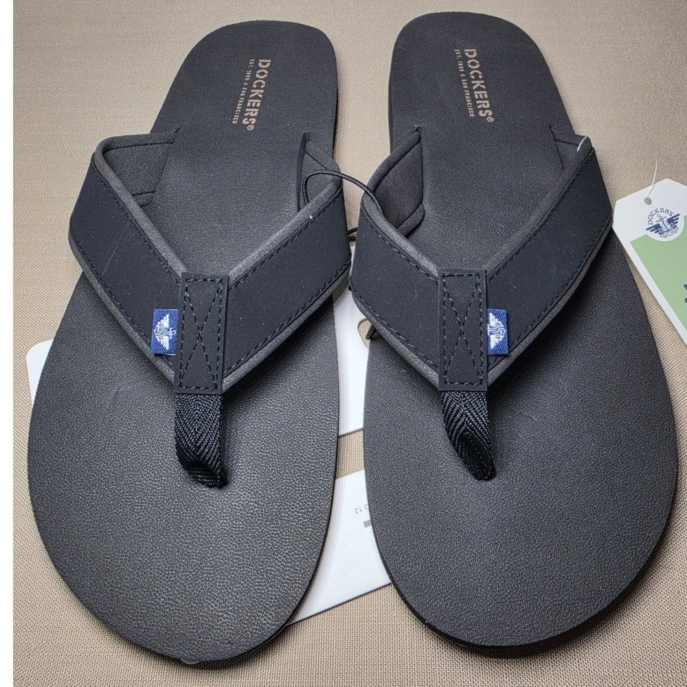 Dockers Mens Flip Flop Sandals Black XL 11-12, # FMS8749ADK Casual Beach NEW